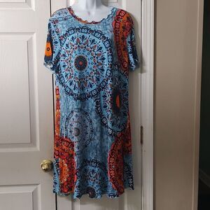 Pokwai Vogue Mandala Floral print super soft dress Sz XL NWT
